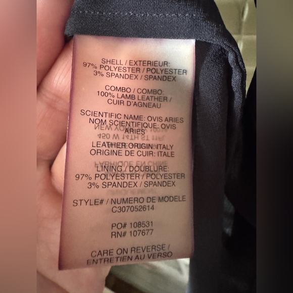 Alice + Olivia Black Long Sleeve Button Down Blouse Leather Collar sz M - Picture 11 of 13